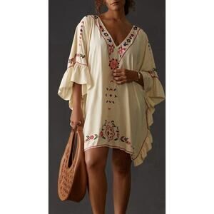 Anthropologie Ruffle Embroidered Cover Up Boho Beach Festival Sz Large/XL Petite